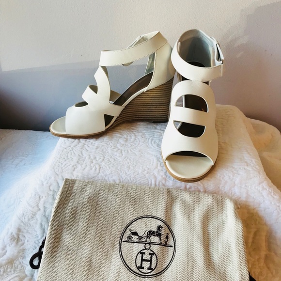 Hermes White Wedge “Merryl” Sandals US 7 - Picture 4 of 6
